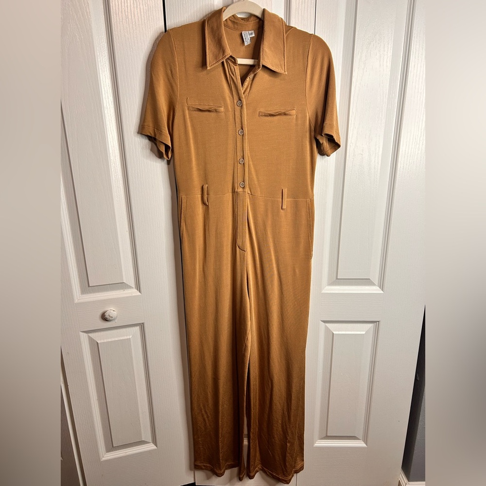 Paris Atelier & Other Stories‎ Women’s S Tan Collared Jumpsuit Pockets Wide Leg